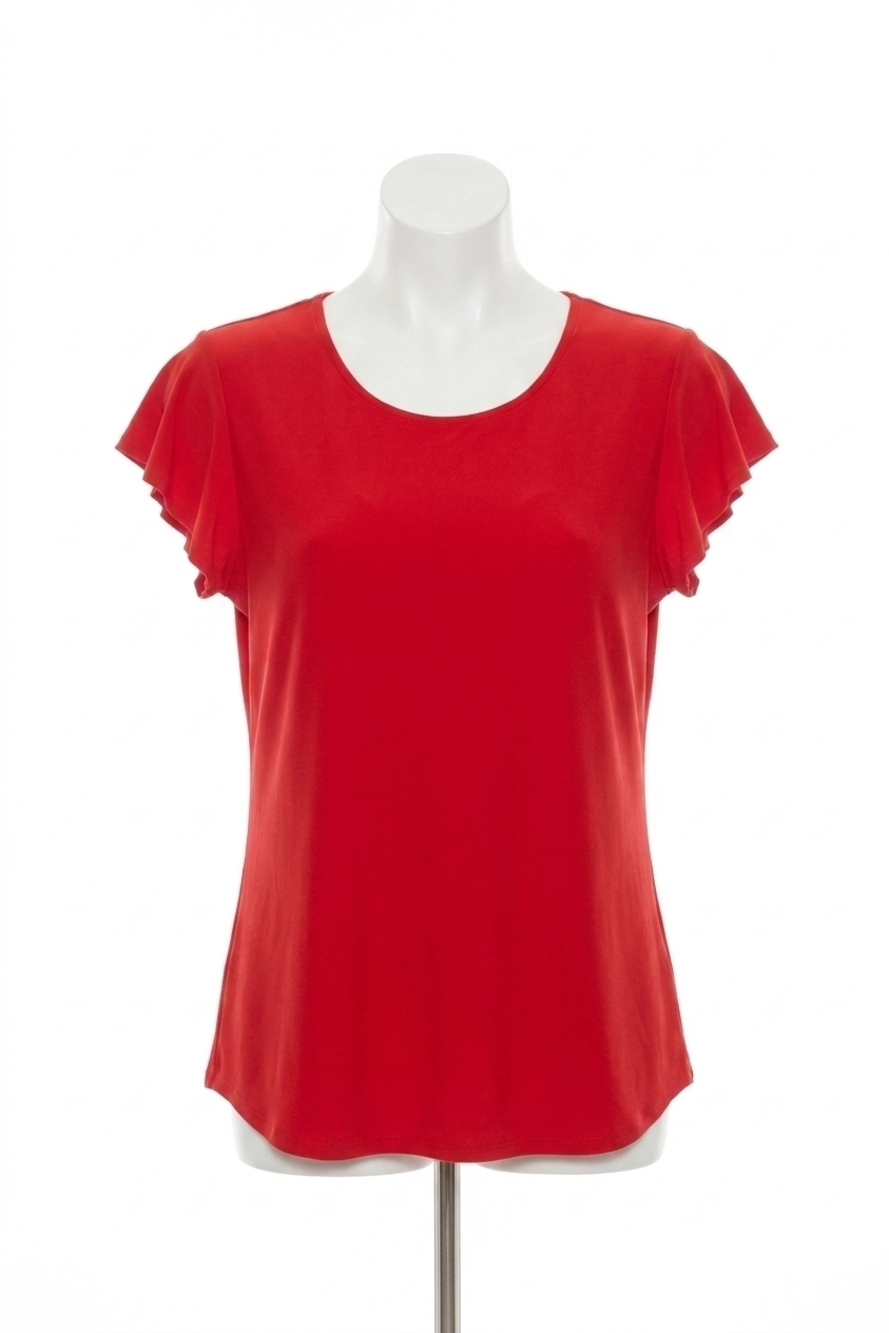 NEW JOSEPH RIBKOFF short flutter sleeve round neck top in radiant red